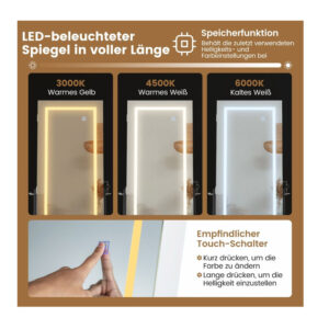 Μεταλλική/Ξύλινη Κοσμηματοθήκη - Μπιζουτιέρα με Ολόσωμο Καθρέπτη και LED Φωτισμό 41 x 35 x 160 cm Χρώματος Λευκό Costway JV11240WH - Image 3