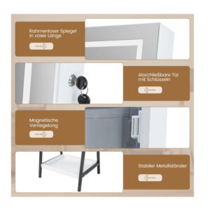 Μεταλλική/Ξύλινη Κοσμηματοθήκη - Μπιζουτιέρα με Ολόσωμο Καθρέπτη και LED Φωτισμό 41 x 35 x 160 cm Χρώματος Λευκό Costway JV11240WH - Image 5