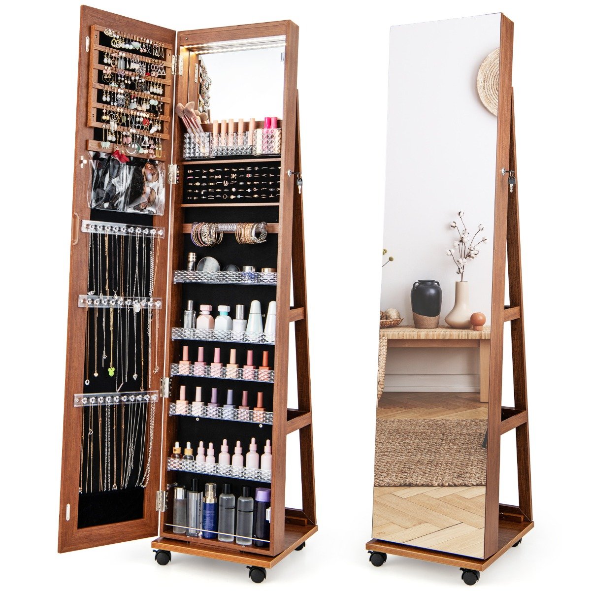 Costway Στυλάτη Ντουλάπα Κοσμημάτων με Ολόσωμο Καθρέφτη και LED Φωτισμό JV11245BN Costway Στυλάτη Ντουλάπα Κοσμημάτων με Ολόσωμο Καθρέφτη και LED Φωτισμό JV11245BN