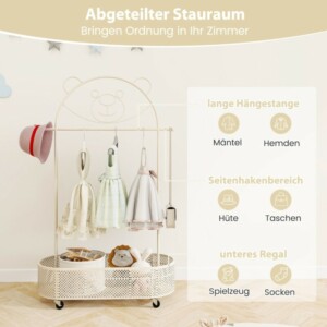 Costway Παιδική Κρεμάστρα Ρούχων με Ρυθμιζόμενο Ύψος και Σχέδιο Αρκουδάκι JV11724WH