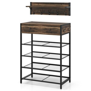 Costway Σετ Κρεμάστρας και Παπουτσοθήκης με Ράφι Τοίχου