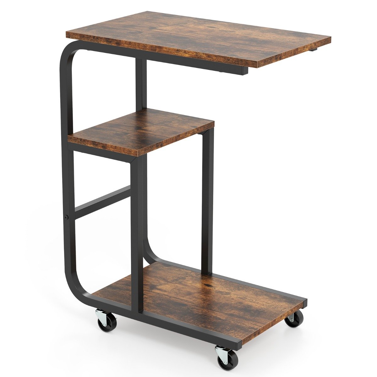 Costway Γωνιακό βοηθητικό τραπέζι με ανοιχτά ράφια & τροχούς με φρένα Costway Γωνιακό βοηθητικό τραπέζι με ανοιχτά ράφια & τροχούς με φρένα