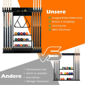 Ράφι Μπιλιάρδου Τοίχου Ξύλινο για 8 Στέκες & 15 Μπάλες 79 x 8 x 91cm JV12230BK Costway - Image 4