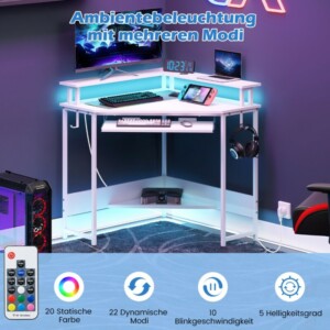 Costway Γραφείο Gaming με Φορτιστή, LED, Πληκτροθήκη και Βάση Οθόνης σε Λευκό JV12431DE-WH - Image 5