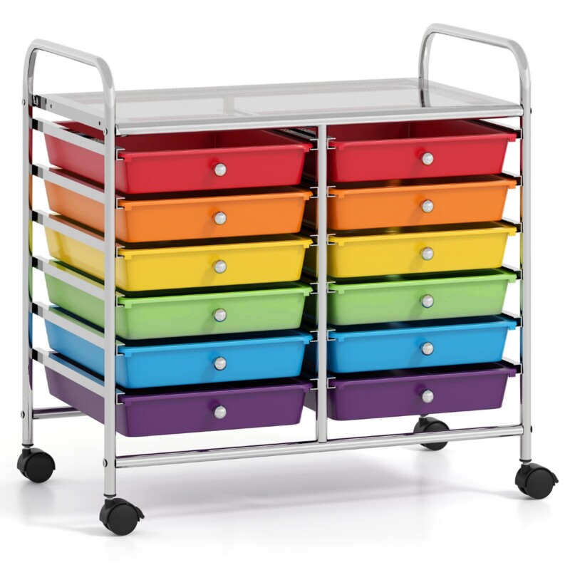 Costway Καρότσι με 12 Πολύχρωμα Στοιβαζόμενα Συρτάρια & Επιφάνεια Αποθήκευσης JV12580MT