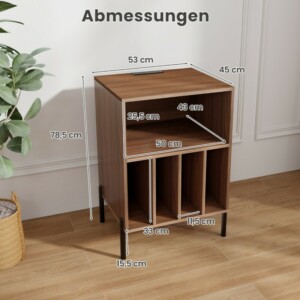 Costway Βάση Πικάπ με Σταθμό Φόρτισης & Ράφι & 4 Διαχωριστικά για Δίσκους Βινυλίου Καφέ JV12882DE-WT - Image 3