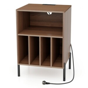 Costway Βάση Πικάπ με Σταθμό Φόρτισης & Ράφι & 4 Διαχωριστικά για Δίσκους Βινυλίου Καφέ JV12882DE-WT