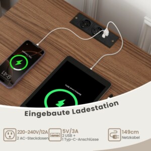 Costway Βάση Πικάπ με Σταθμό Φόρτισης & Ράφι & 4 Διαχωριστικά για Δίσκους Βινυλίου Καφέ JV12882DE-WT - Image 5