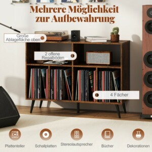 Costway Πολυτελές Σταντ για Πικάπ με Τριπλό Ράφι και Αποθηκευτικούς Χώρους Βινυλίων σε Κομψό Καφέ Φινίρισμα JV12889CF - Image 3