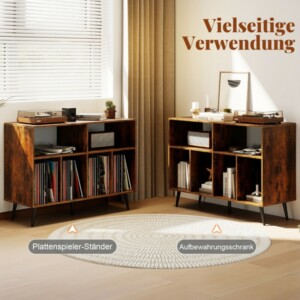 Costway Πολυτελές Σταντ για Πικάπ με Τριπλό Ράφι και Αποθηκευτικούς Χώρους Βινυλίων σε Κομψό Καφέ Φινίρισμα JV12889CF - Image 4