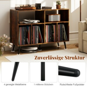 Costway Πολυτελές Σταντ για Πικάπ με Τριπλό Ράφι και Αποθηκευτικούς Χώρους Βινυλίων σε Κομψό Καφέ Φινίρισμα JV12889CF - Image 5