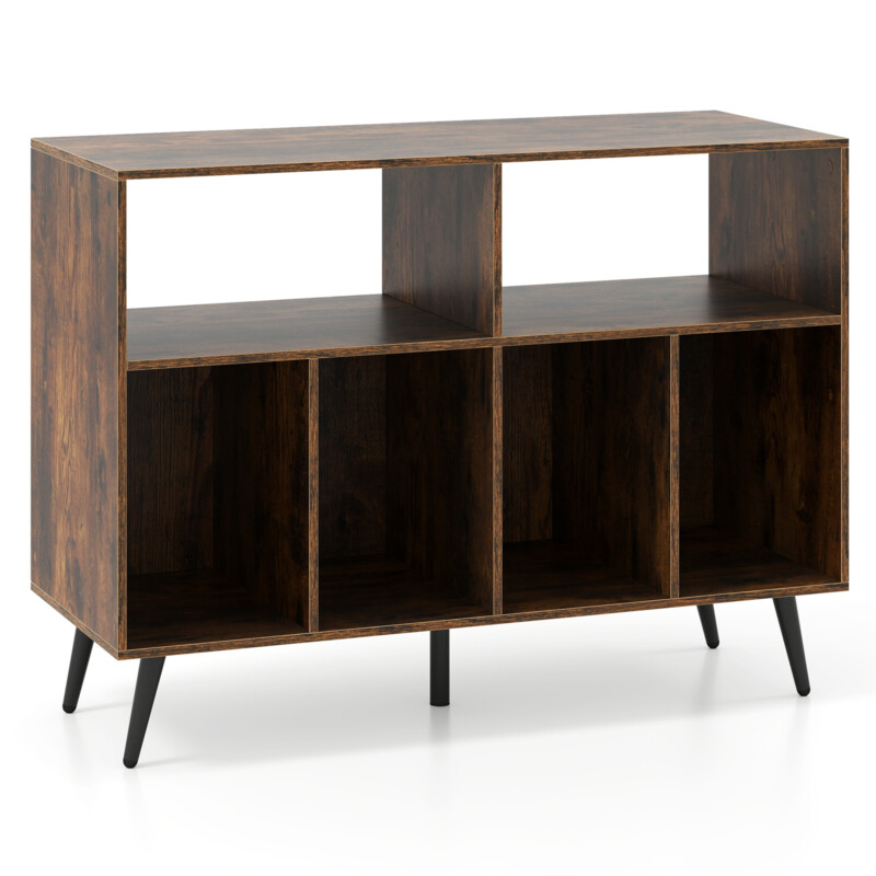 Costway Πολυτελές Σταντ για Πικάπ με Τριπλό Ράφι και Αποθηκευτικούς Χώρους Βινυλίων σε Κομψό Καφέ Φινίρισμα JV12889CF