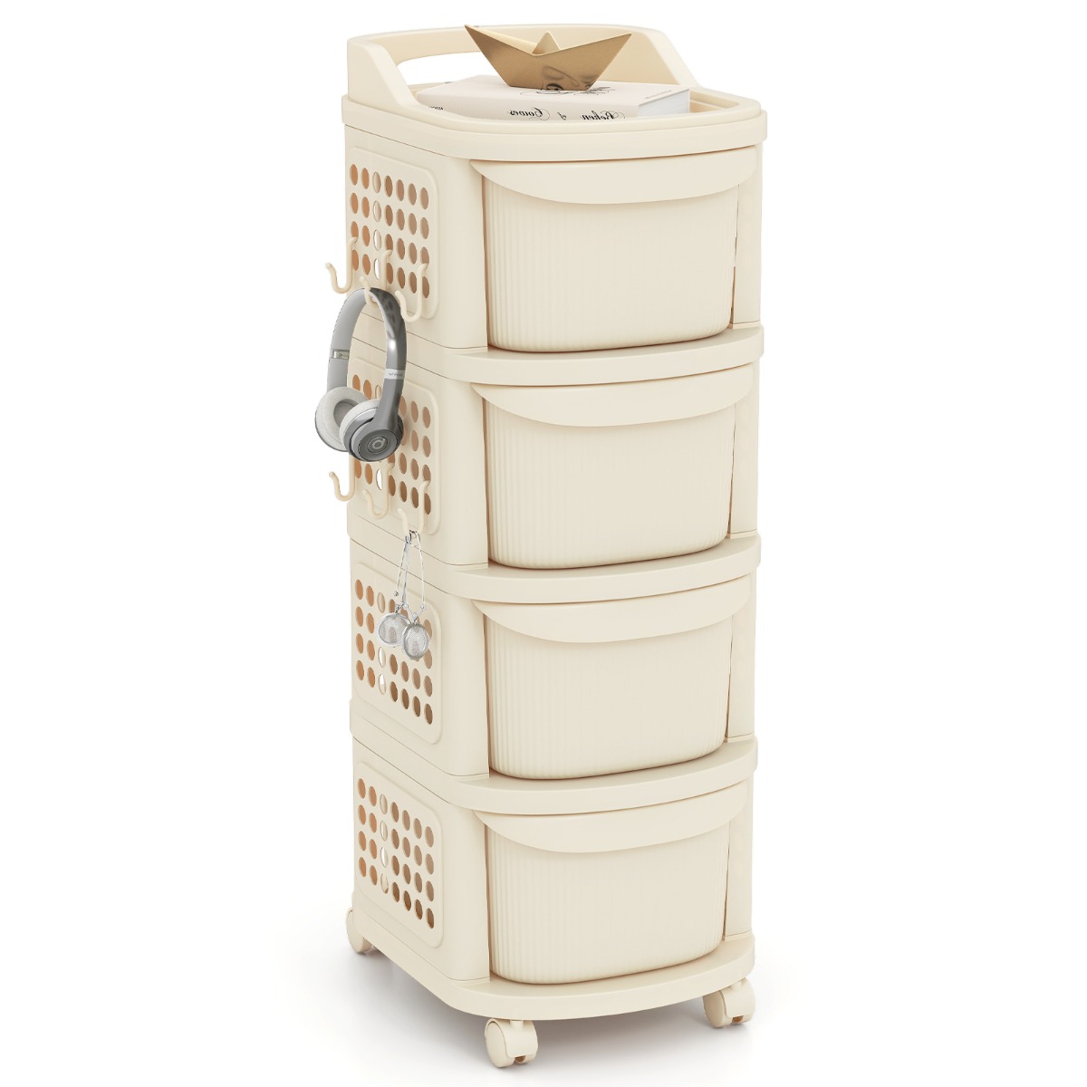 Costway Στενή ντουλάπα με ρόδες και ντουλάπια αποθήκευσης με 4 συρτάρια & πίνακα Pegboard JV13283WH Costway Στενή ντουλάπα με ρόδες και ντουλάπια αποθήκευσης με 4 συρτάρια & πίνακα Pegboard JV13283WH