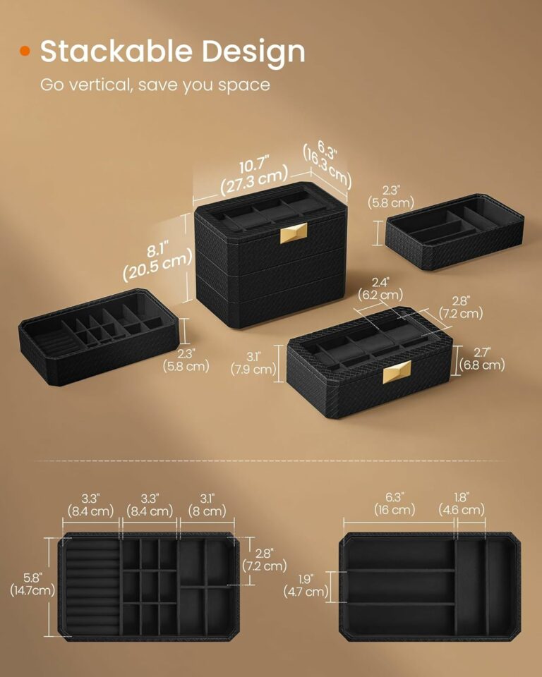 Κουτί Ρολογιών 8 Θέσεων 3 Επίπεδα 16.3 x 27.3 x 20.5 cm Μαύρο JWB021B01 Songmics - Image 2