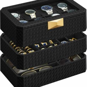 Κουτί Ρολογιών 8 Θέσεων 3 Επίπεδα 16.3 x 27.3 x 20.5 cm Μαύρο JWB021B01 Songmics