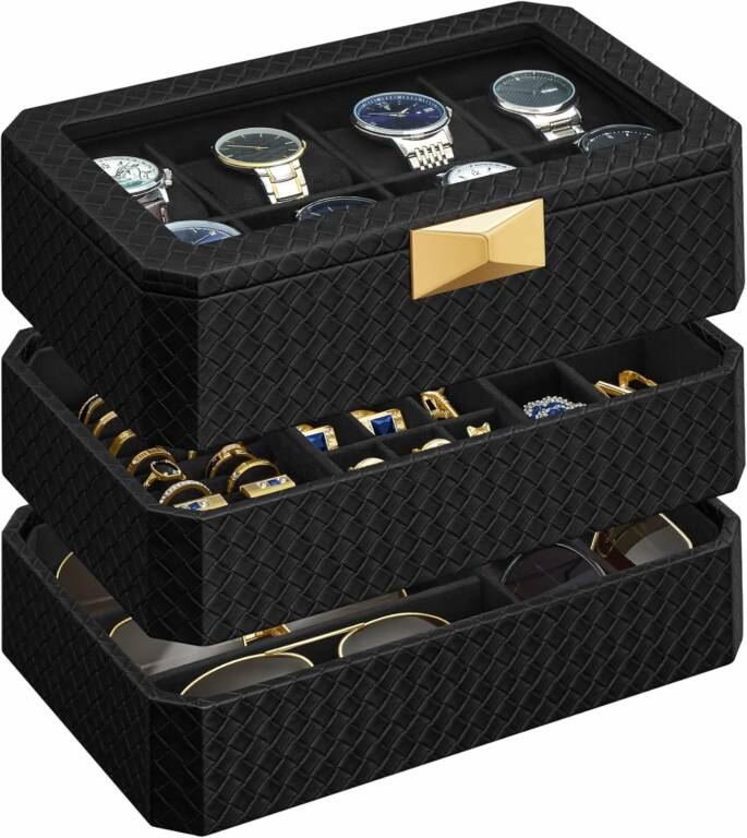 Κουτί Ρολογιών 8 Θέσεων 3 Επίπεδα 16.3 x 27.3 x 20.5 cm Μαύρο JWB021B01 Songmics Κουτί Ρολογιών 8 Θέσεων 3 Επίπεδα 16.3 x 27.3 x 20.5 cm Μαύρο JWB021B01 Songmics