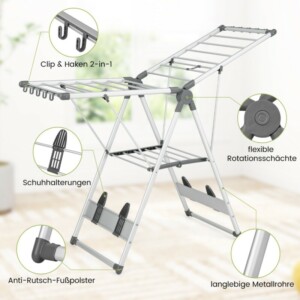Costway  Πτυσσόμενη απλώστρα ρούχων με 5 επίπεδα ρύθμισης ύψους, 21 ράβδους απλώματος και 10 πλαϊνούς σφιγκτήρες 81–130 εκ. JZ10187 - Image 5
