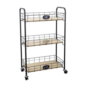 Μεταλλικό Τρόλεϊ Κουζίνας με 3 Ξύλινα Ράφια 48 x 79.2 x 23 cm Home Deco Factory KA3260