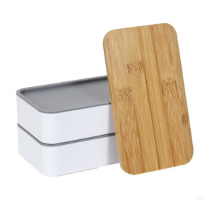 Φαγητοδοχείο - Lunch Box 2 Επιπέδων με Μαχαιροπίρουνα και Καπάκι από Μπαμπού 18.5 x 10.5 x 9.7 cm Cook Concept KA4820 - Image 2