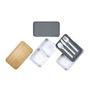 Φαγητοδοχείο - Lunch Box 2 Επιπέδων με Μαχαιροπίρουνα και Καπάκι από Μπαμπού 18.5 x 10.5 x 9.7 cm Cook Concept KA4820 - Image 4