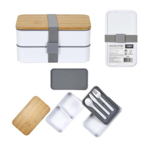 Φαγητοδοχείο - Lunch Box 2 Επιπέδων με Μαχαιροπίρουνα και Καπάκι από Μπαμπού 18.5 x 10.5 x 9.7 cm Cook Concept KA4820 - Image 5