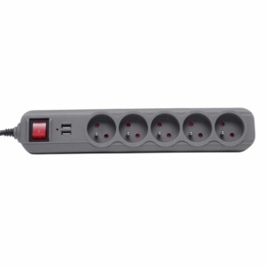 Πολύπριζο με 5 Υποδοχές + 2 Θύρες USB & Καλώδιο 1,5m Γκρι KD-4033 - Image 3