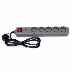 Πολύπριζο με 5 Υποδοχές + 2 Θύρες USB & Καλώδιο 1,5m Γκρι KD-4033 - Image 5