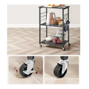 Μεταλλικό Τρόλεϊ Κουζίνας με 3 Ράφια 60 x 40 x 89 cm Χρώματος Μαύρο VASAGLE KKS060B42 - Image 3