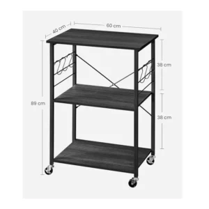 Μεταλλικό Τρόλεϊ Κουζίνας με 3 Ράφια 60 x 40 x 89 cm Χρώματος Μαύρο VASAGLE KKS060B42 - Image 5