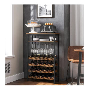 Ξύλινη Κάβα Κρασιών 24 Θέσεων με 2 Ράφια και 5 Ποτηροθήκες 66 x 30 x 100 cm Songmics KWR028B01 - Image 4