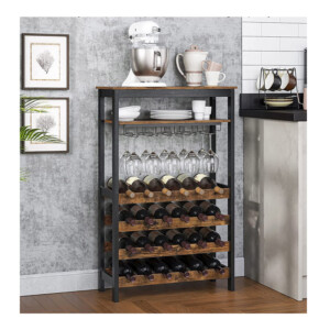 Ξύλινη Κάβα Κρασιών 24 Θέσεων με 2 Ράφια και 5 Ποτηροθήκες 66 x 30 x 100 cm Songmics KWR028B01 - Image 5