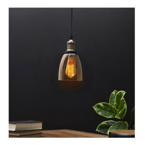 Κρεμαστό Μεταλλικό Μονόφωτο Φωτιστικό Οροφής με Γυάλινο Αμπαζούρ Καμπάνα Χρώματος Καφέ Ανοιχτό E27 40 W Home Deco Factory LA12004 - Image 2