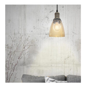 Κρεμαστό Μεταλλικό Μονόφωτο Φωτιστικό Οροφής με Γυάλινο Αμπαζούρ Καμπάνα Χρώματος Καφέ Ανοιχτό E27 40 W Home Deco Factory LA12004 - Image 3