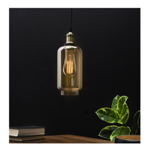 Κρεμαστό Μεταλλικό Μονόφωτο Φωτιστικό Οροφής με Γυάλινο Αμπαζούρ Μπουκάλι Χρώματος Καφέ Ανοιχτό E27 40 W Home Deco Factory LA12006 - Image 4