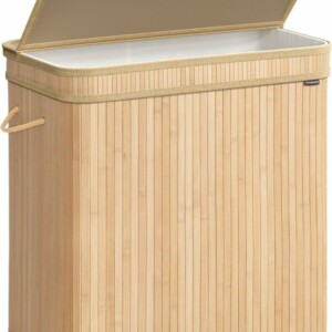 SONGMICS Πτυσσόμενο Καλάθι Ρούχων Μπαμπού με Καπάκι 150L