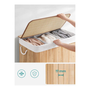 Πτυσσόμενο Καλάθι Απλύτων από Μπαμπού με 3 Χώρους 150 Lt Χρώματος Καφέ Ανοιχτό Songmics LCB091N01 - Image 3