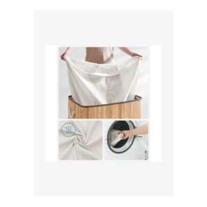 Πτυσσόμενο Καλάθι Απλύτων από Μπαμπού με 3 Χώρους 150 Lt Χρώματος Καφέ Ανοιχτό Songmics LCB091N01 - Image 4