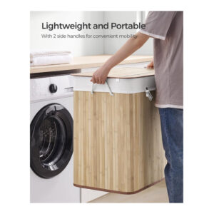 Πτυσσόμενο Καλάθι Απλύτων από Μπαμπού με 3 Χώρους 150 Lt Χρώματος Καφέ Ανοιχτό Songmics LCB091N01 - Image 5