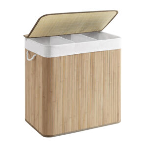 Πτυσσόμενο Καλάθι Απλύτων από Μπαμπού με 3 Χώρους 150 Lt Χρώματος Καφέ Ανοιχτό Songmics LCB091N01