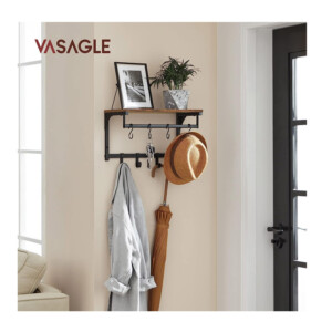 Επιτοίχια Μεταλλική Κρεμάστρα με 8 Γάντζους και 1 Ράφι 40 x 24 x 24 cm VASAGLE LCR103B01 - Image 3
