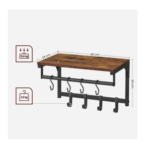 Επιτοίχια Μεταλλική Κρεμάστρα με 8 Γάντζους και 1 Ράφι 40 x 24 x 24 cm VASAGLE LCR103B01 - Image 4