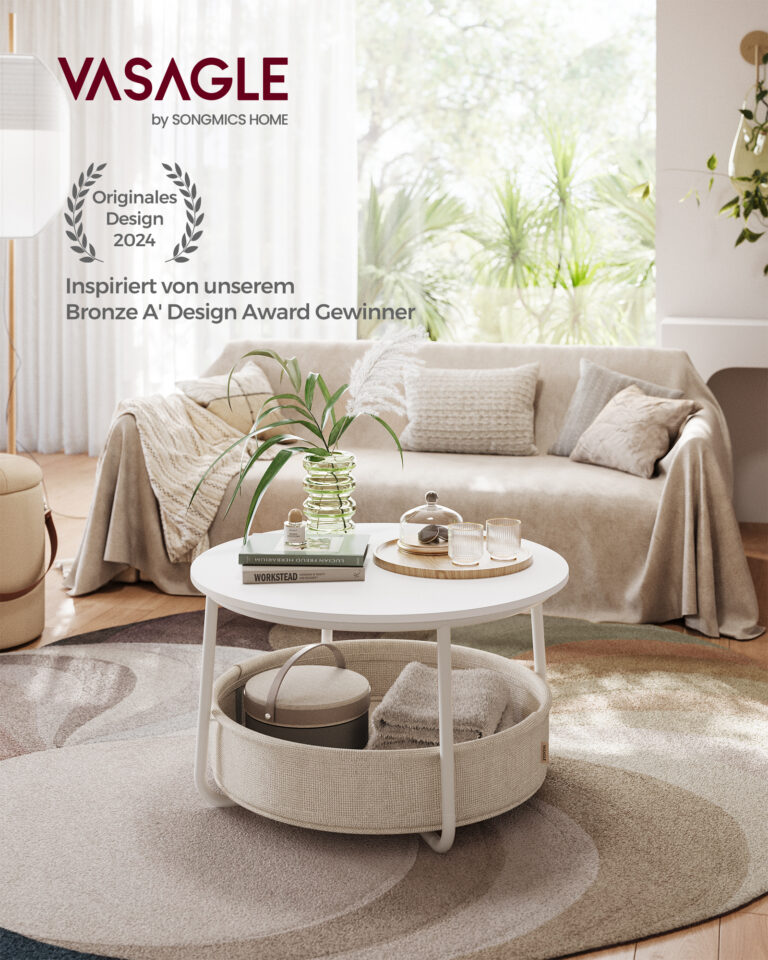 Στρογγυλό Τραπέζι Καφέ VASAGLE με Αποθήκευση, Λευκό/Καφέ&nbsp - Image 3