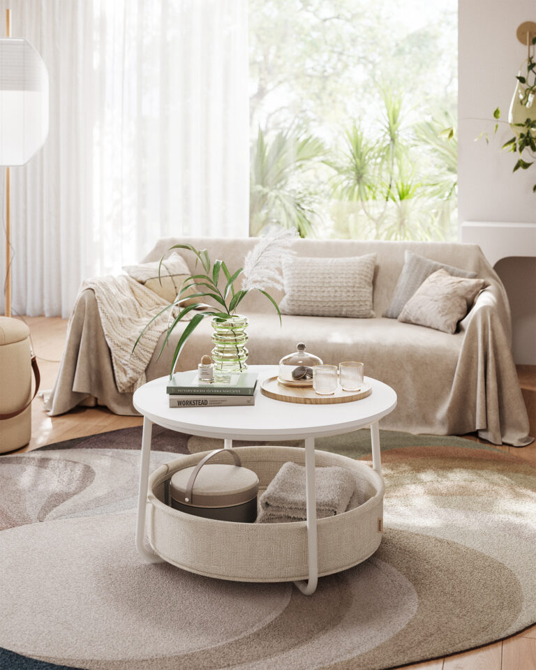 Στρογγυλό Τραπέζι Καφέ VASAGLE με Αποθήκευση, Λευκό/Καφέ&nbsp - Image 4