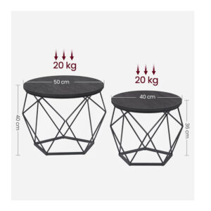 Σετ Μεταλλικά Στρογγυλά Τραπέζια Σαλονιού 50 x 40 cm 2 τμχ Χρώματος Μαύρο VASAGLE LET040B22 - Image 2