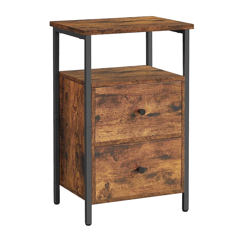 pcs-LET521B01 Μεταλλικό - Ξύλινο Κομοδίνο με 2 Συρτάρια και 1 Ράφι 38 x 28 x 60 cm VASAGLE LET521B01 - Image 1