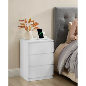 VASAGLE Κομοδίνο 40x35x59cm με Πρίζα και USB Θύρες σε Λευκό Χρώμα LET831W14V1 - Image 2