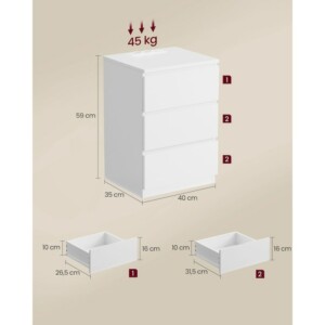 VASAGLE Κομοδίνο 40x35x59cm με Πρίζα και USB Θύρες σε Λευκό Χρώμα LET831W14V1 - Image 5