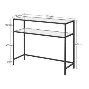Μεταλλική Κονσόλα με 2 Γυάλινα Ράφια 100 x 35 x 80 cm VASAGLE LGT025B01 - Image 5