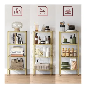 Μεταλλική Ραφιέρα με 4 Γυάλινα Ράφια 30 x 40 x 95 cm VASAGLE LGT28G - Image 4