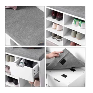 Πάγκος Αποθήκευσης Παπουτσιών με Κάθισμα και 10 Διαμερίσματα 104 x 30 x 48 cm VASAGLE LHS024W01 - Image 2